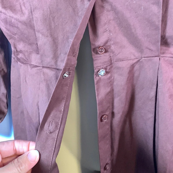 Chili koko size med dress white collar & cuffs brown button down modest cotton - Picture 2 of 8